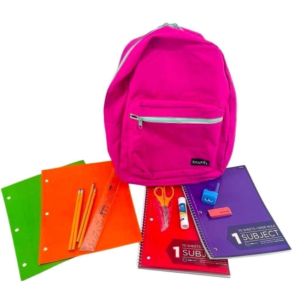 b•wap Girls Pink 16” Backpack with School Supplies – NWT Bookbag Set